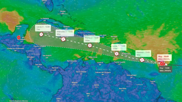 Avance al Caribe del huracán Beryl