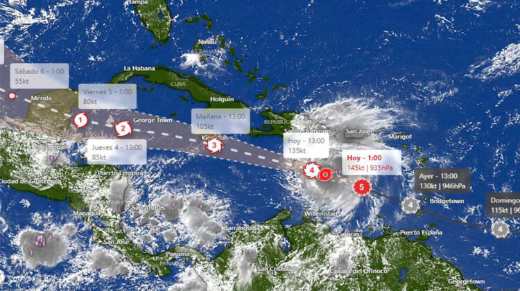 Huracán Beryl continua su paso por el Caribe