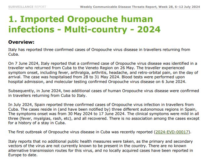 Detectan 6 casos de Oropouche en Europa importado desde Cuba