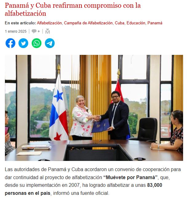 Panamá renueva convenio de alfabetización con Cuba