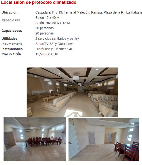 salones en alquiler por el régimen e Cuba