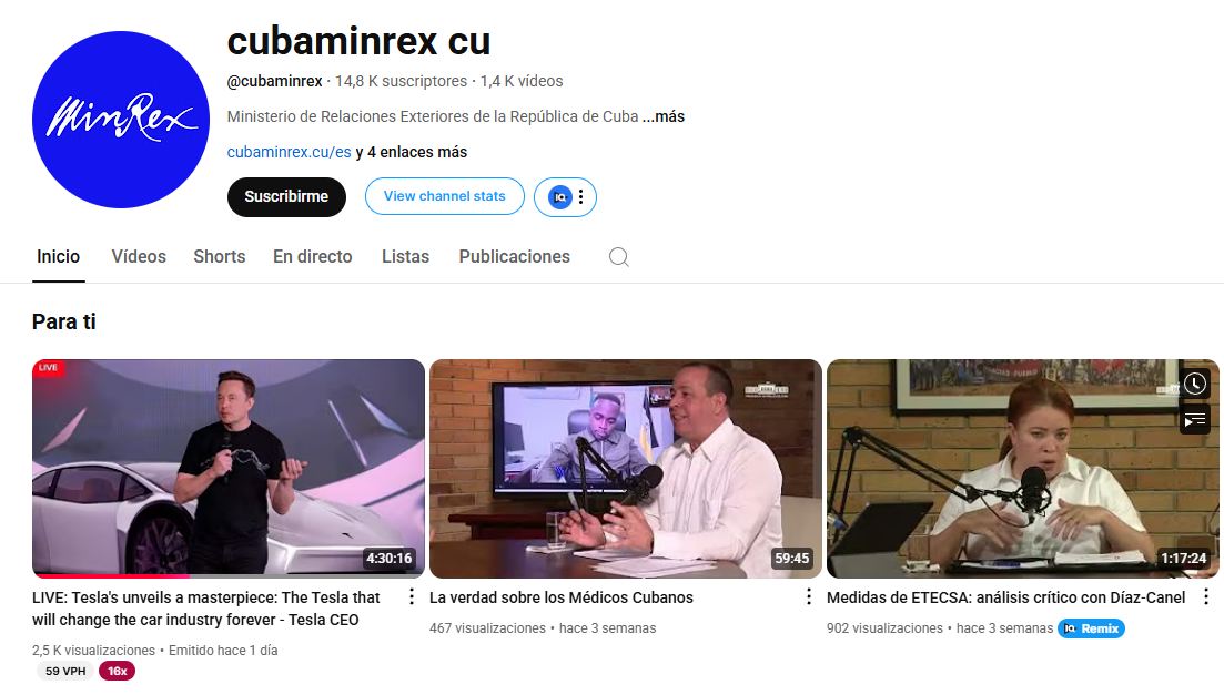 Captura de pantalla del Canal del MINREX