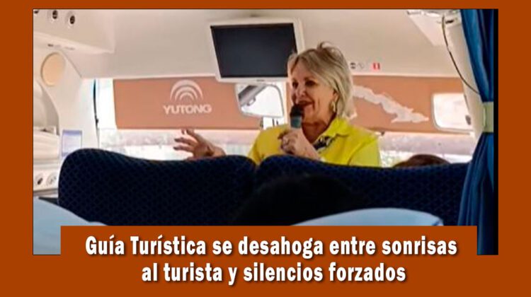 Guía turistica se desahoga mientras hacia un recorrido a turistas en Cuba